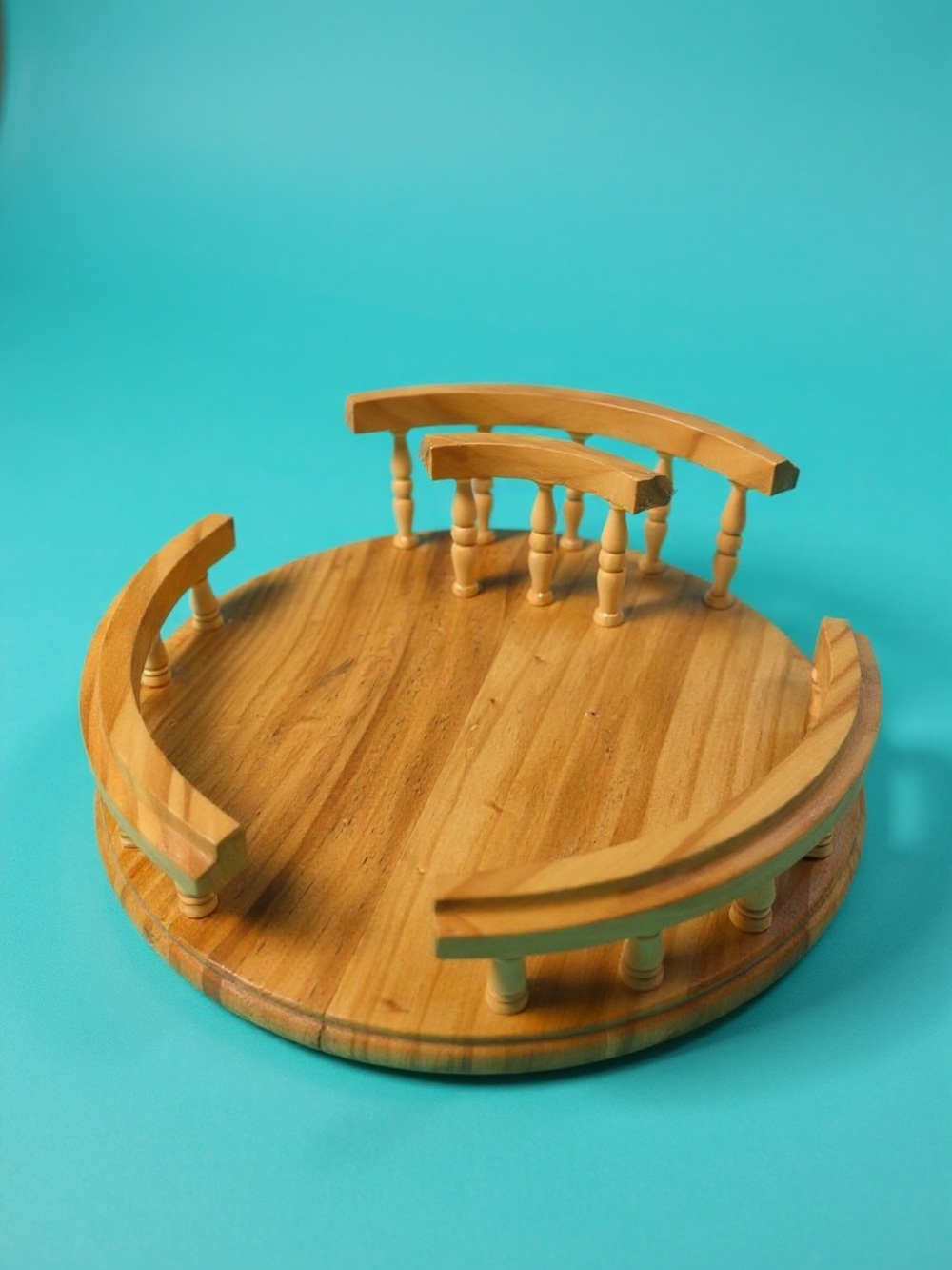 Vintage Wood Lazy Susan with Napkin Holder